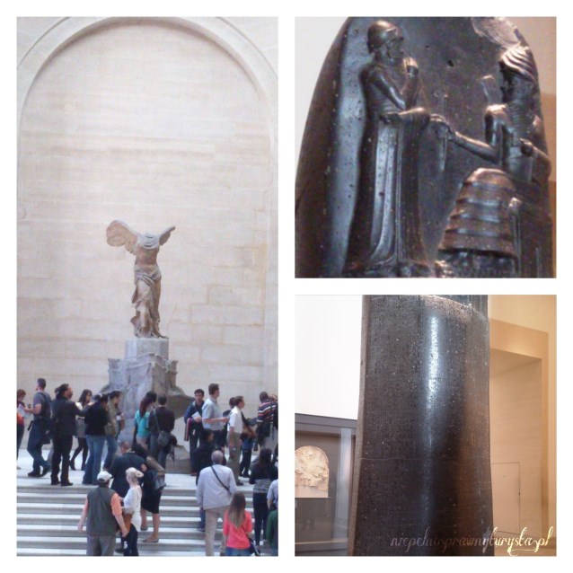 miks trzech zdjęć - Nike z Samotrarki i Kodeks Hammurabiego