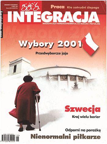 Okładka Integracji: starsza pani o kuli patrzy na Sejm