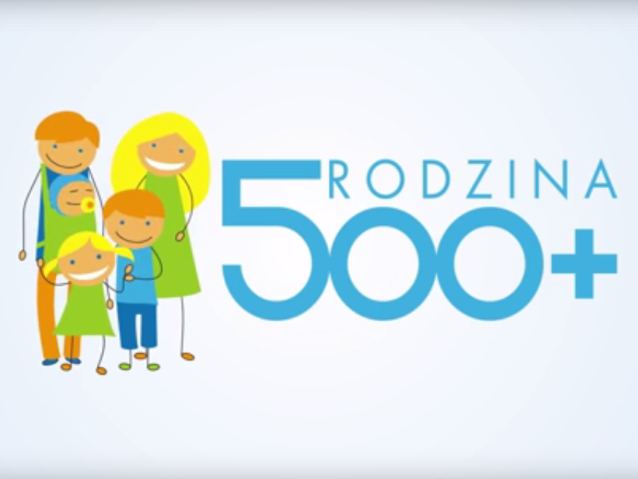 grafika rodziny z trójką dzieci przy napisie Rodzina 500+ 