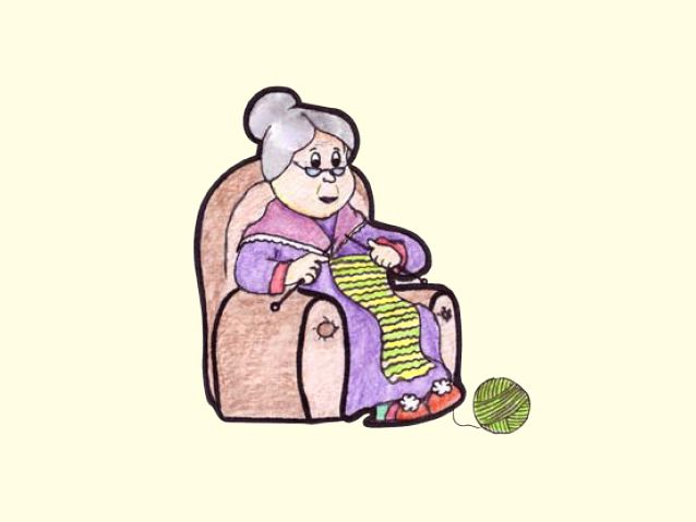 Rysunek babci robiącej na drutach