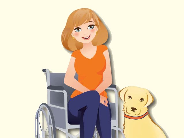 Rysunek dziewczyny na wózku, obok siedzi pies