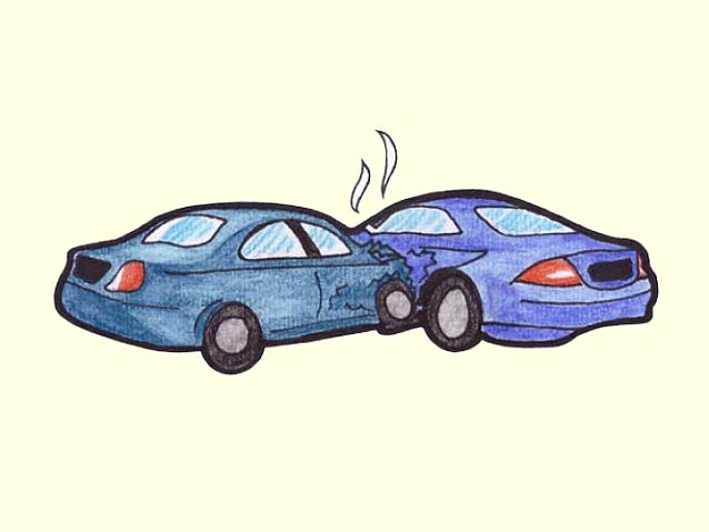 Rysunek przedstawia zderzenie dwóch samochodów