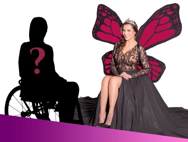 na fragmencie plakatu do Miss Wheelchair World znajduje się tegoroczna miss Adrianna Zawadzińska oraz kontury sylwetki drugiej, jeszcze nie wybranej reprezentantki z Polski