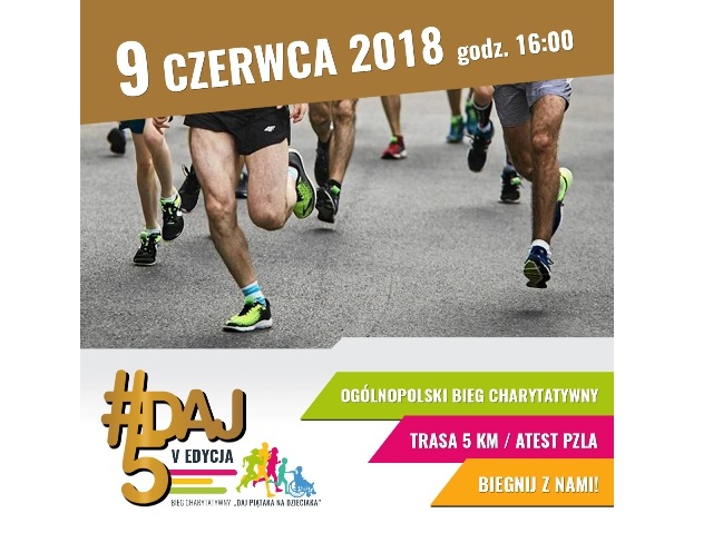 Plakat promujący wydarzenie biegowe Daj Piątaka dla dzieciaka