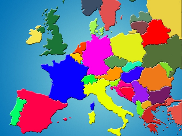Mapa Europy z krajami w różnych kolorach