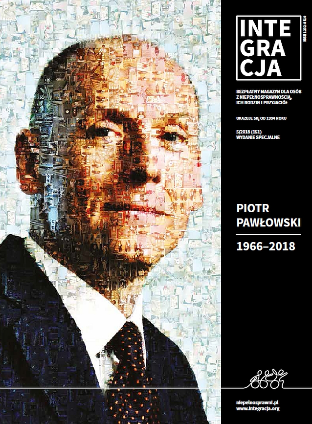 Czarna okładka magazynu Integracja i napis: Piotr Pawłowski 1966-2018