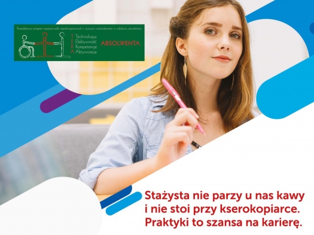 zdjęcie młodej dziewczyny z podpisem Stażysta nie robi u nas kawy i nie stoi przy kserokopiarce. Praktyki to szansa na karierę