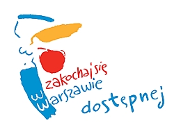 Rysunek warszawskiej syrenki i napis: zakochaj się w Warszawie dostępnej