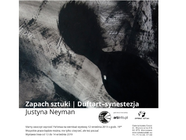 plakat czarny cień na szarym tle napis zapach sztuki duftart-synestezja justyna neyman