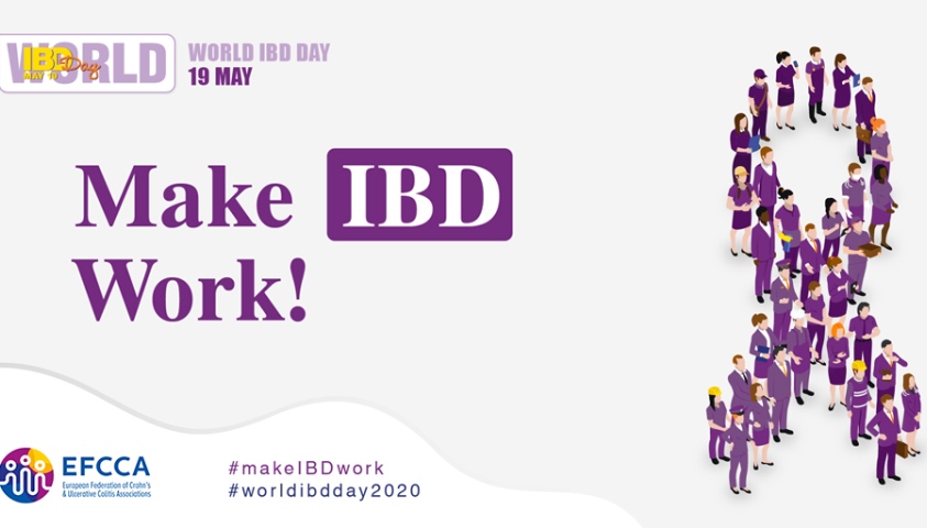 grafika z napisem world ibd day 19 may makę work! na dole logo efcca po prawej rysunek w kształcie pentelki z ludzi