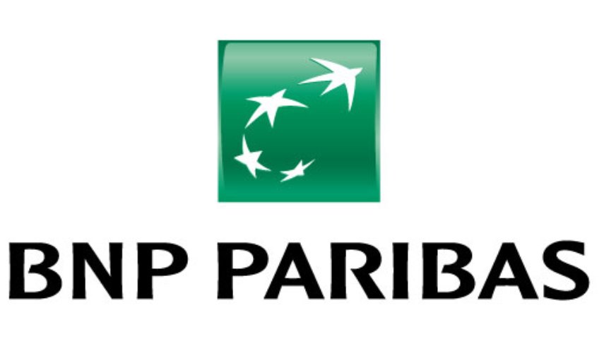 logo BNP paribas na biały tle zielony kwadrat z białymi jakby gwiazdami na dole napis bnp paribas