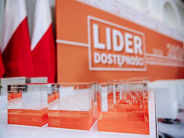 Trzy statuetki, za nimi wielki napis: Lider Dostępności