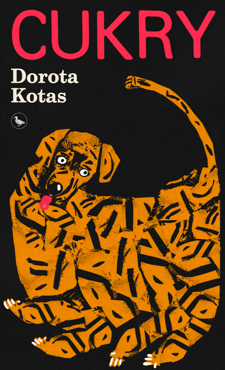 okładka książki Cukry - na czarnym tle tygryso-pies