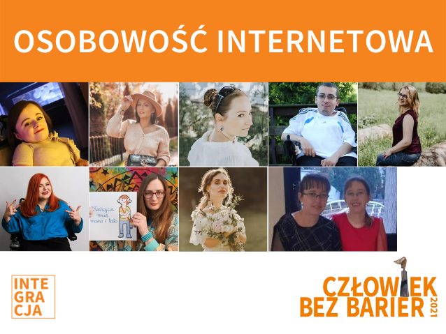 grafika ze zdjęciami nominowanych do tytułu osobowość internetowa i logo integracji i konkursu CBB