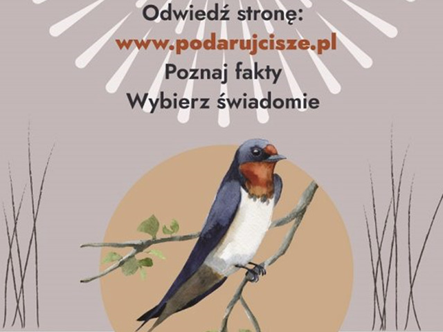 rysunek ptaka na gałęzi. Nad nim w górnej części grafiki napis: odwiedź stronę podarujcisze.pl. Poznaj fakty. Wybierz świadomie