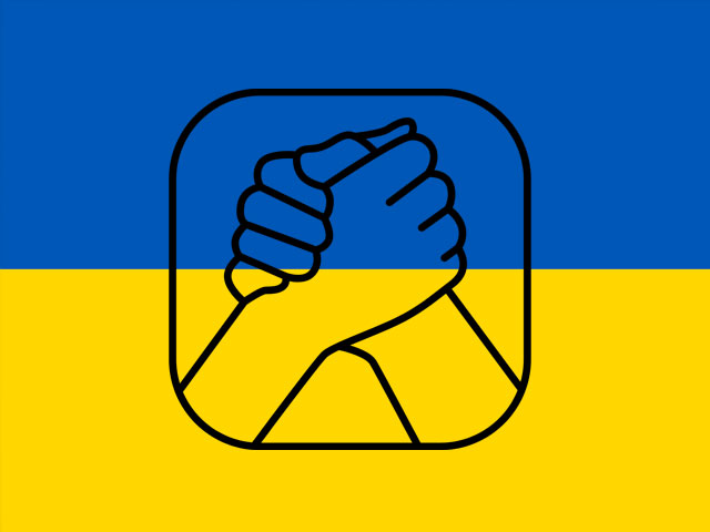 na fladze Ukrainy jest ikonka przedstawiająca dwie uściśnięte dłonie
