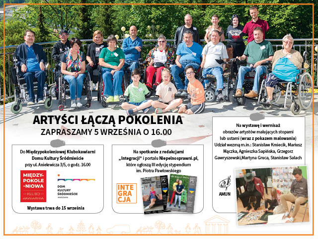 Plakat promujący nadchodzące wydarzenie kulturalne jakim jest Światowy Dzień Artystów Malujących Ustami i Stopami