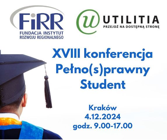 Na plakacie prmującym konferencję predstawiony jest student tyłem do widza. Obok niego na białym tle napiane są daty oraz godzina wydarzenia