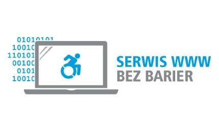 Logo konkursu Serwis www bez barier. Na ekranie monitora symbol osoby na wózku