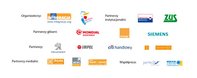 Partnerzy: Integracja, Warszawa, PFRON, ZUS, Mondial Assistance, Orange, Siemens, Peugeot, Impel, Jedynka, Polsat News, Citi Handlowy, Seventica